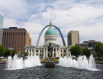 St. Louis Arch and courthouse with Harness IP Attorneys