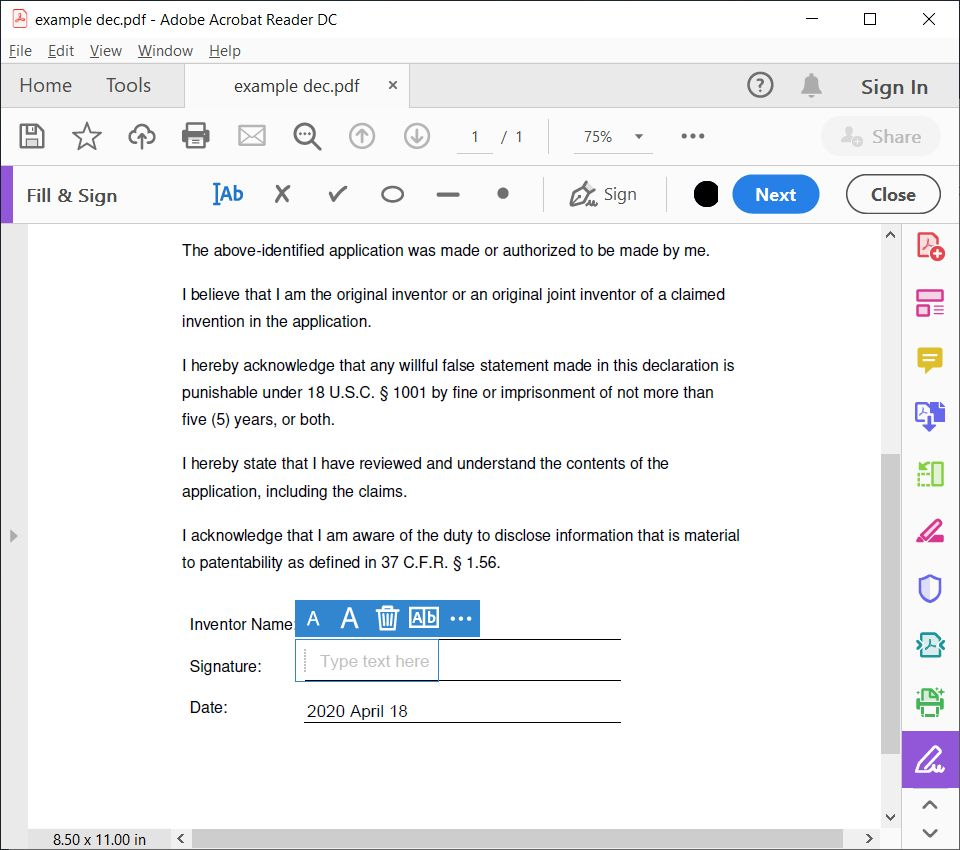 Inventor Declaration Electronic Signature 8 | Intellectual Property Law Firm | Harness IP