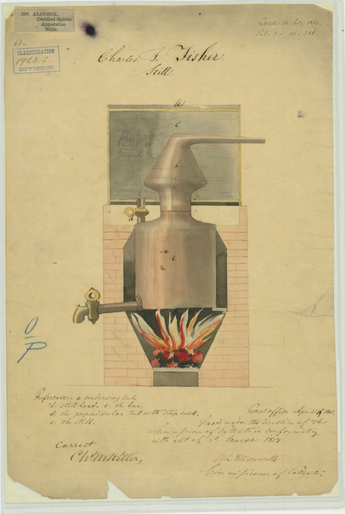 Charles I. Fishers Patent Drawing for a Still | Intellectual Property Law Firm | Harness IP