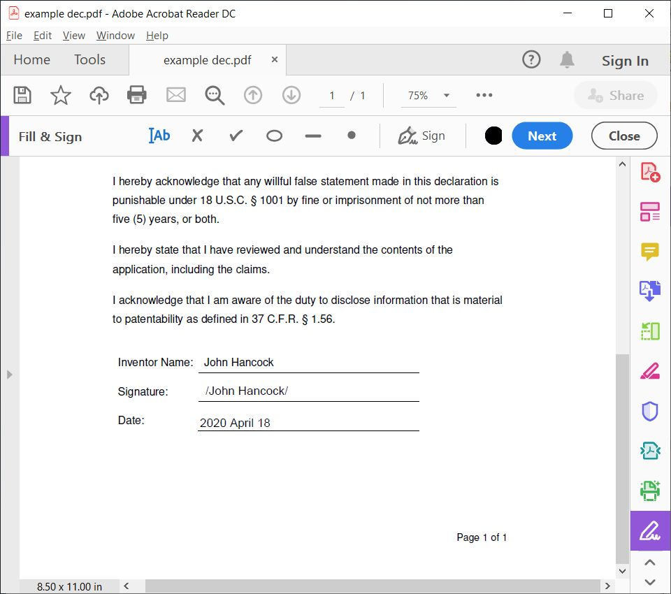 Inventor Declaration Electronic Signature 10 | Intellectual Property Law Firm | Harness IP