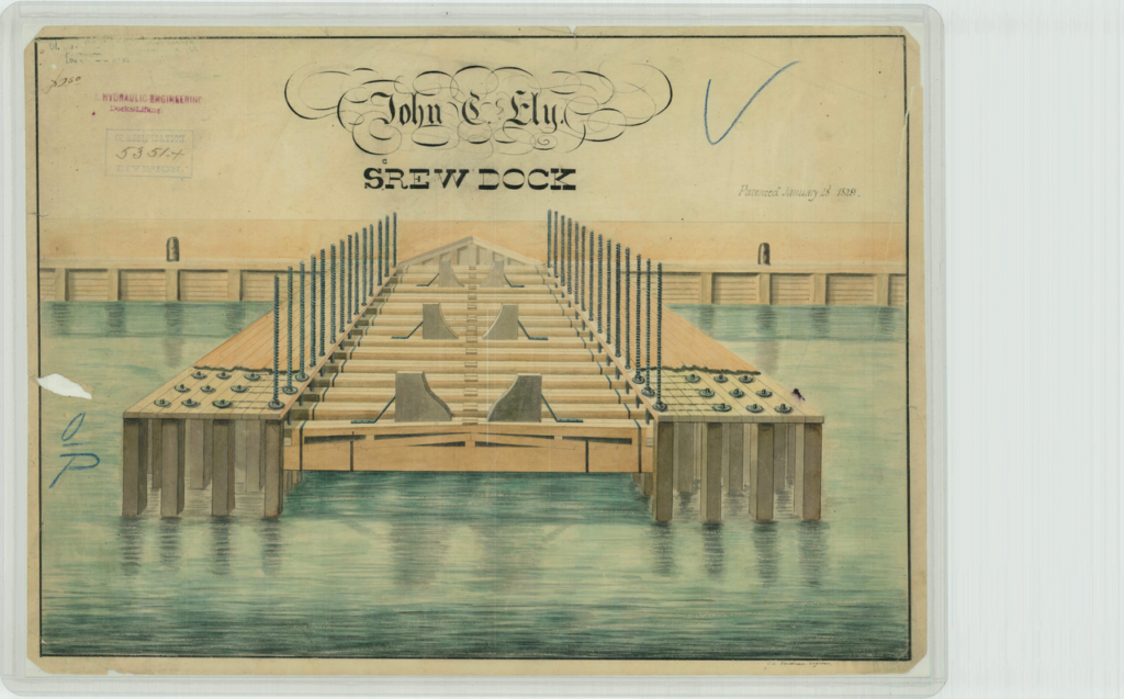 Like a Phoenix (Digitally) Arising from the Ashes: Newly Digitized 1837-1847 U.S. Patents | IP Law Firm | Harness IP John C. Elys Patent Drawing for a Screw Dock | Intellectual Property Law Firm | Harness IP