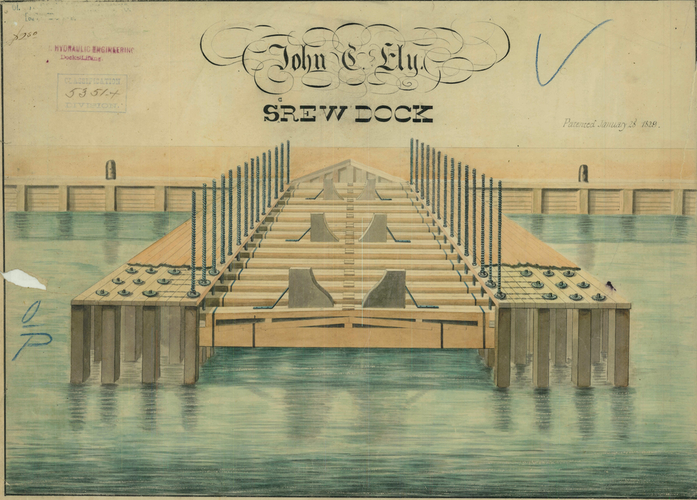John C. Ely's Patent Drawing for a Screw Dock 2