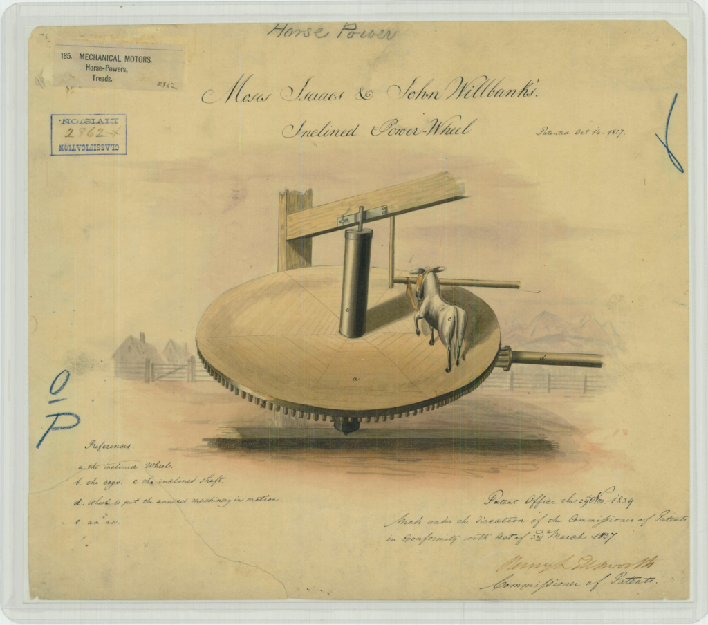 Like a Phoenix (Digitally) Arising from the Ashes: Newly Digitized 1837-1847 U.S. Patents | IP Law Firm | Harness IP Moses Isaacs and John Willbanks Patent Drawing for a Inclined Power Wheel | Intellectual Property Law Firm | Harness IP